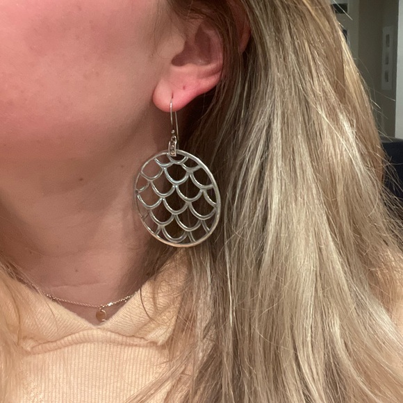 John Hardy Naga Disc earrings on hook. Sterling Silver w 3 18k Gold dots at top - Picture 8 of 10